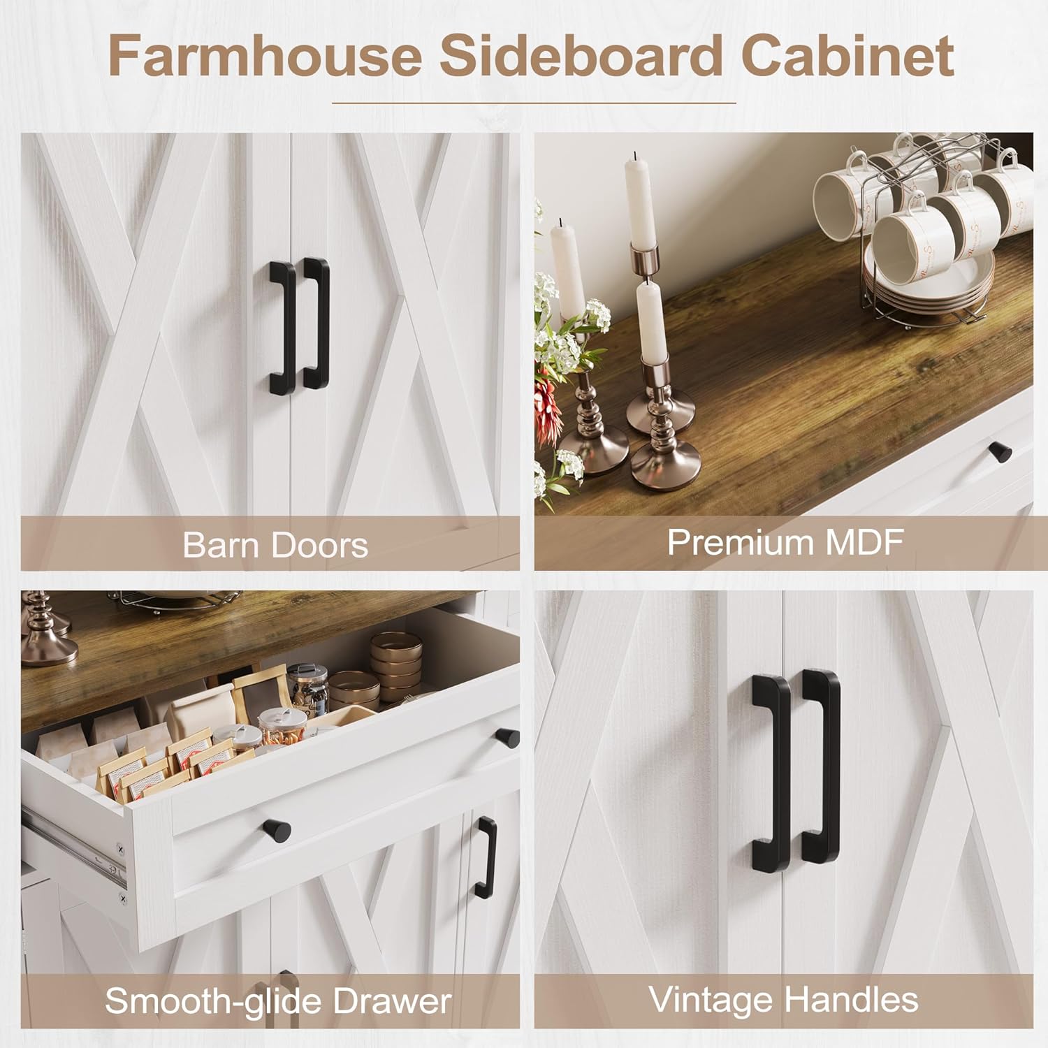 Vividwood 55" Buffet Cabinet with Drawer - 4-Door Storage Sideboard for Dining Room