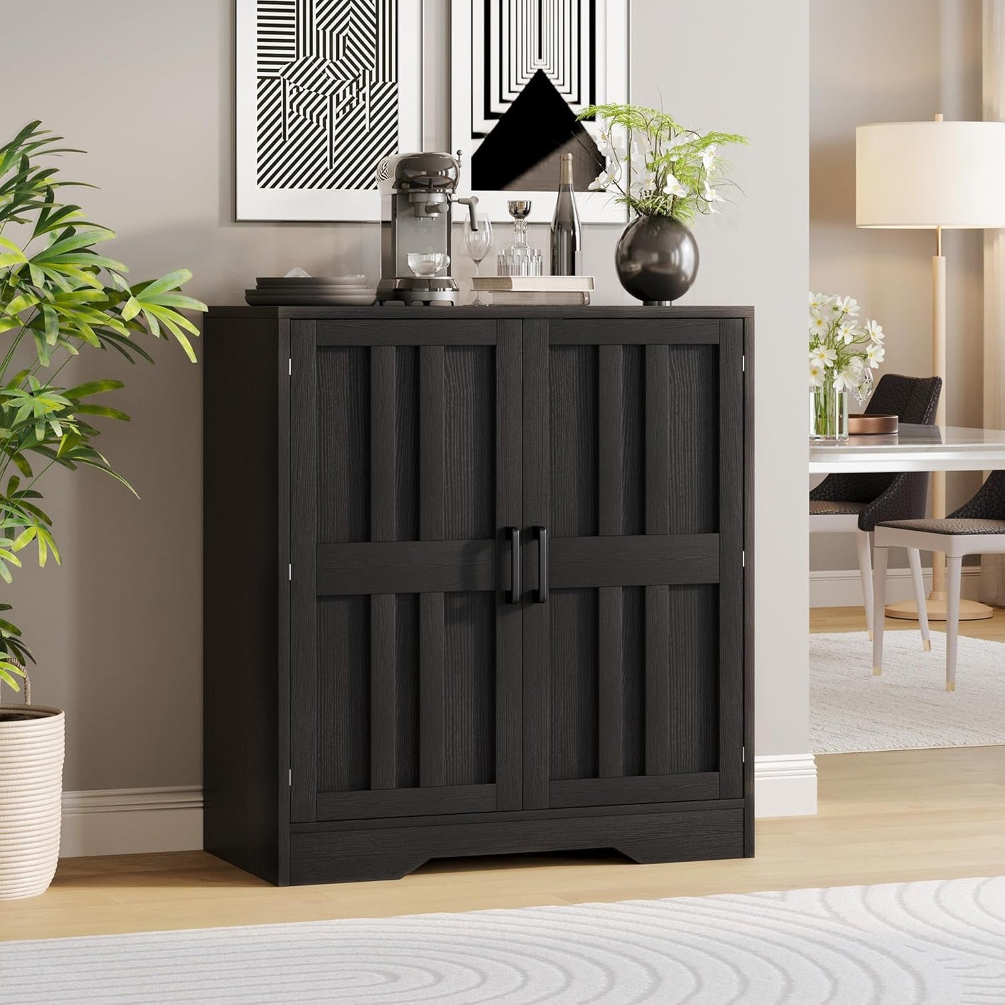 AesthLife Adjustable Shelves Storage Cabinet - Classical Black Sideboard Cabinet for Entryway Living Room Home Organization