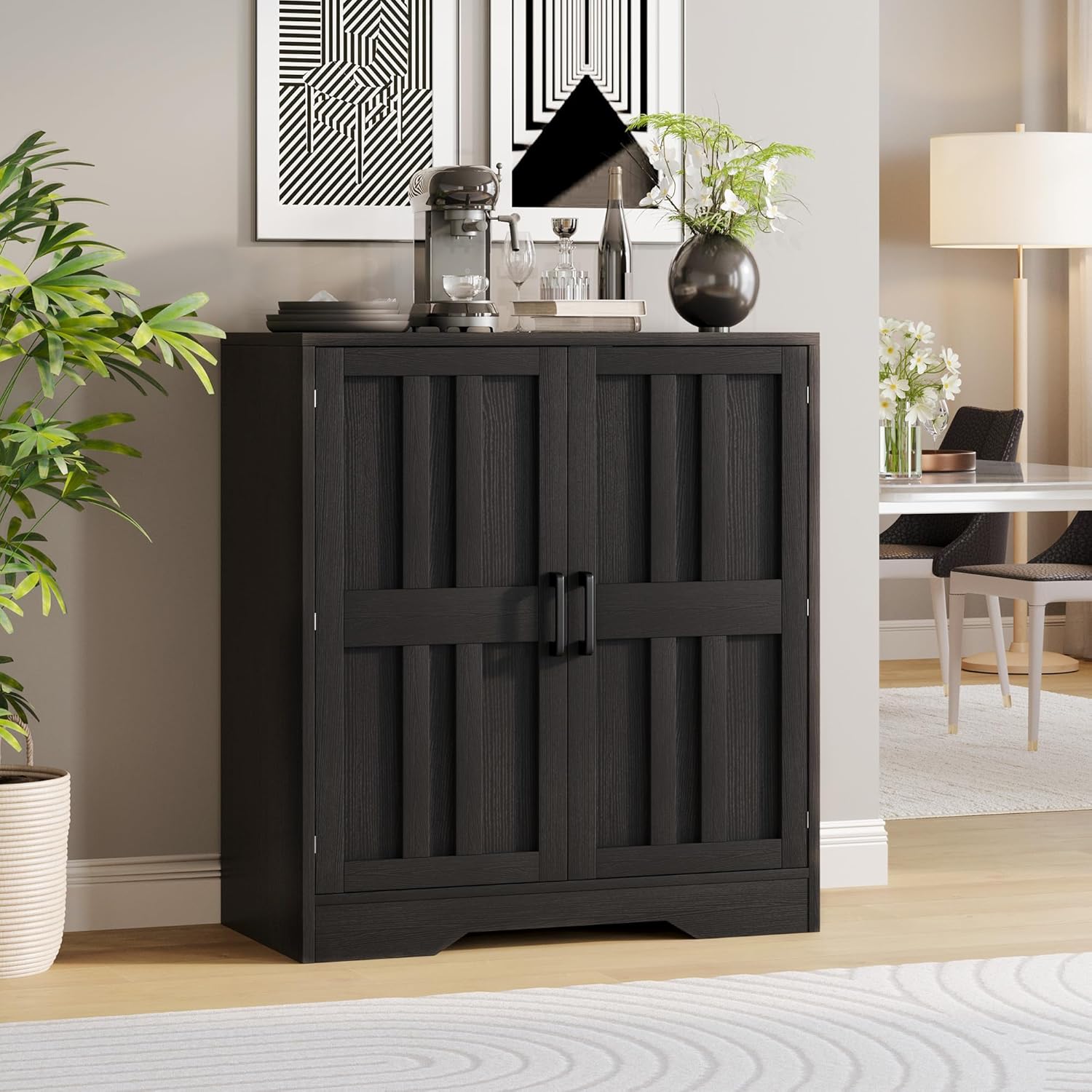 AesthLife Adjustable Shelves Storage Cabinet - Classical Black Sideboard Cabinet for Entryway Living Room Home Organization