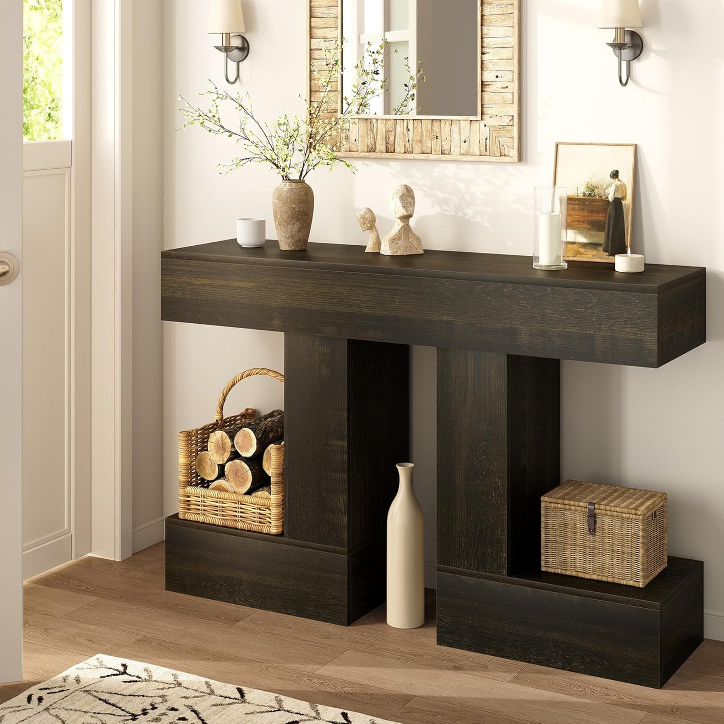 Vividwood 47.24" Farmhouse Console Table‌ - Sofa Table with Storage (Dark Grey)