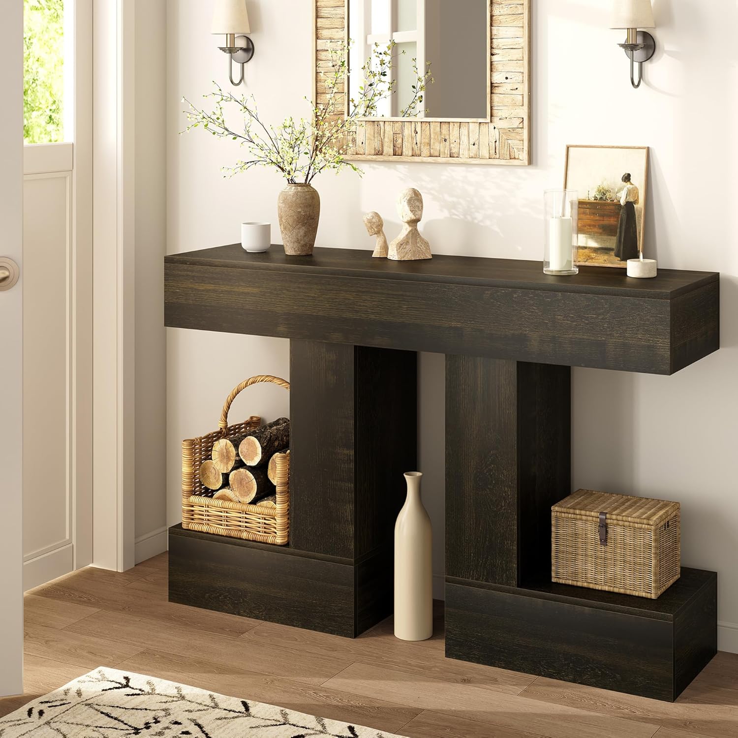Vividwood 47.24" Farmhouse Console Table‌ - Sofa Table with Storage (Dark Grey)