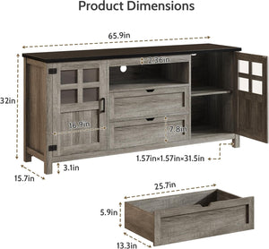 Vividwood Media Cabinet‌ - 70" TV Stand with Drawers & Cable Management (Grey)