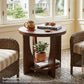 Round End Tables Living Room, 2-Tier Wood Side Table with Storage, Farmhouse Nightstand Bedside Table with Round Tabletop for Living Room Bedroom Small Space