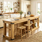 Viviwood 55" Kitchen Island with Storage & Seating, Oak | Farmhouse Wood Stationary Island Table, 4 Open Storage Cubbies, Large Countertop, for Dining Room, Home Bar