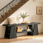 63'' Long Entryway Bench, Black Rustic Farmhouse Wooden Entry Way Bench Seat Indoor with Shoe Storage Shelf, 3-Tier Hallway Bench with Triangle Legs for End of Bed, Dining, Living Room Bedroom, Foyer