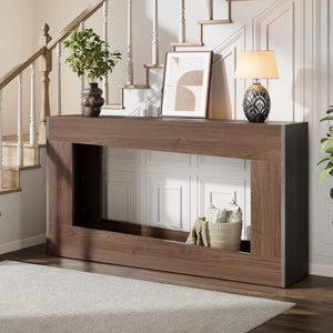 Vividwood 63" Farmhouse Console Table - Long Entryway Table with Storage (Brown & Black)