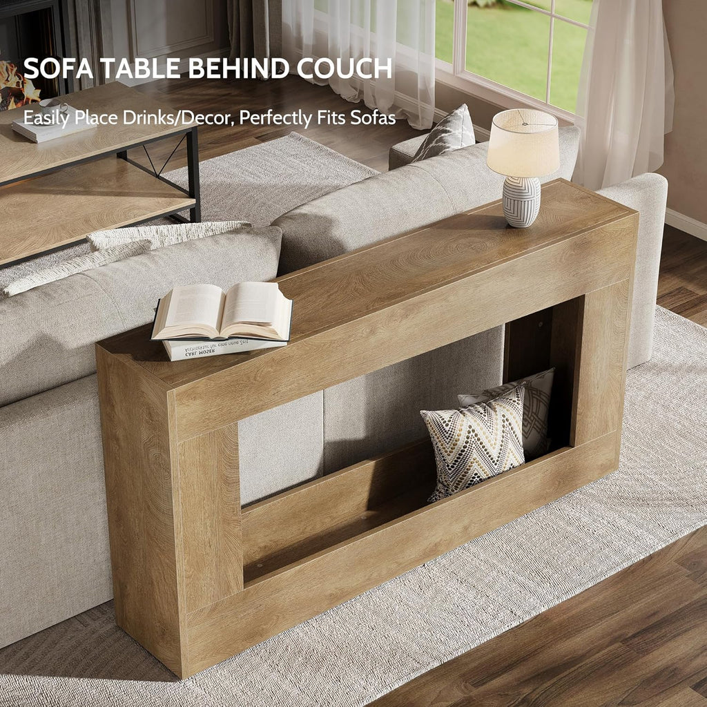 Vividwood 63" Farmhouse Console Table - Modern Sofa Table with Storage (Natural)