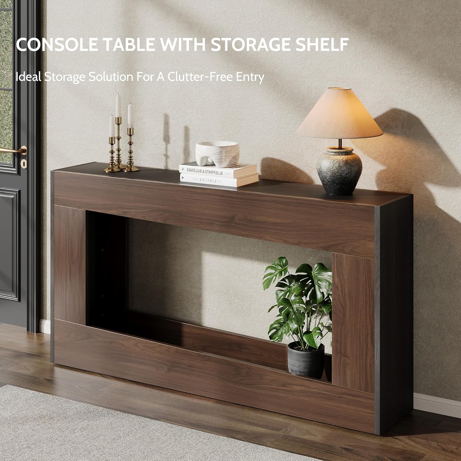 Vividwood 63" Farmhouse Console Table - Long Entryway Table with Storage (Brown & Black)