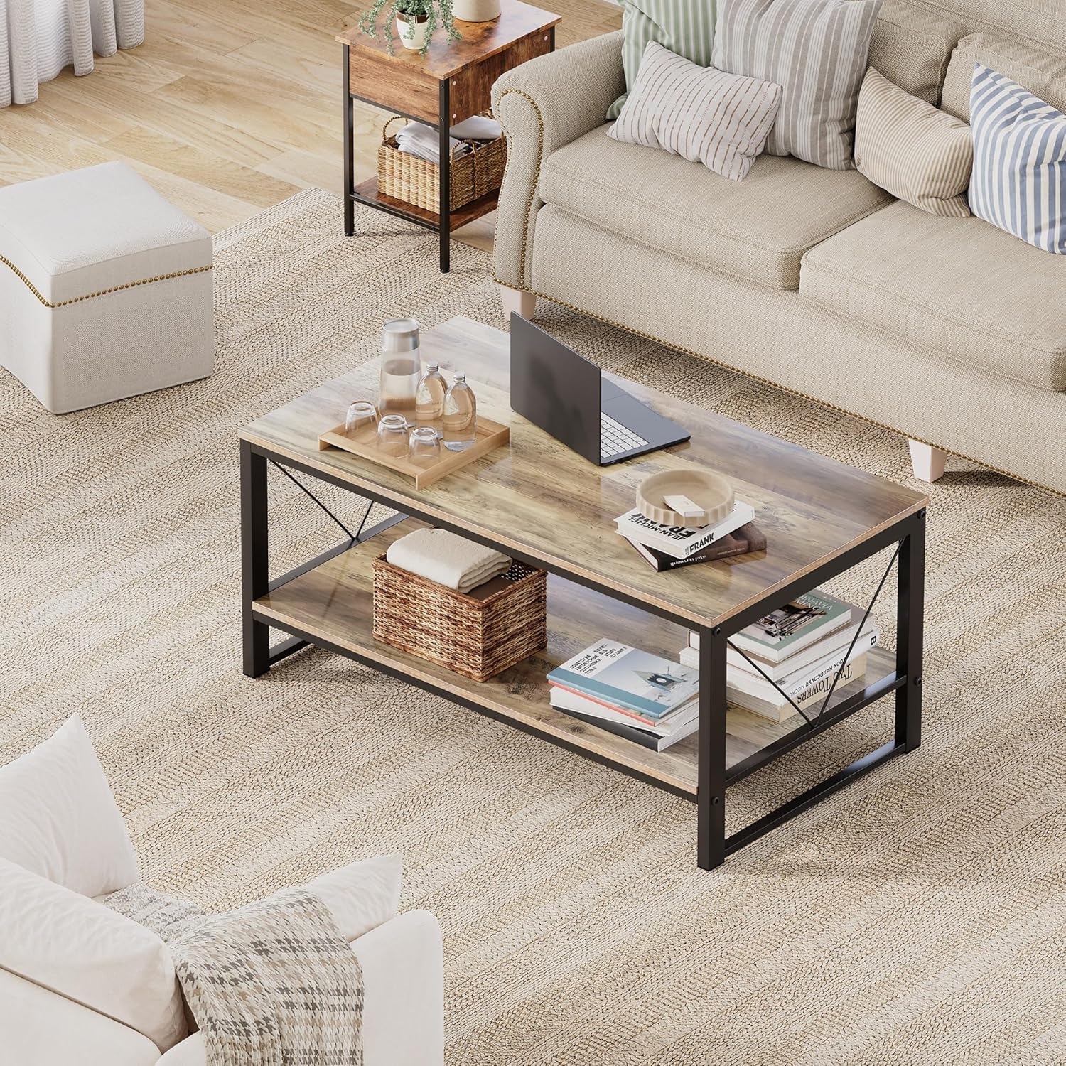 Vividwood Farmhouse Coffee Table with Storage - 39.3