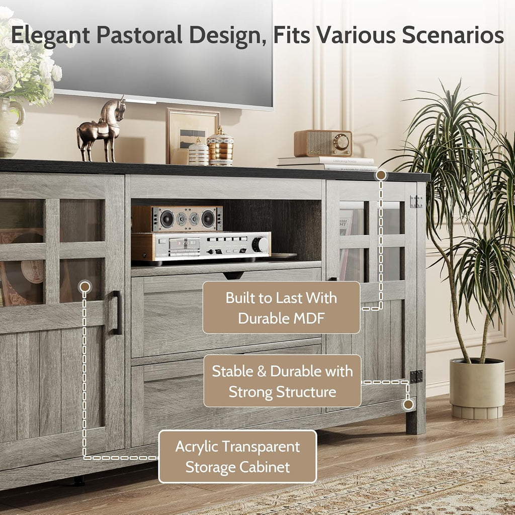 Vividwood Media Cabinet‌ - 70" TV Stand with Drawers & Cable Management (Grey)