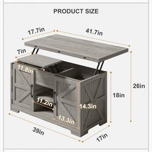 Vividwood Lift Top Coffee Table - 4-in-1 Convertible Design with Hidden Storage (Gray)