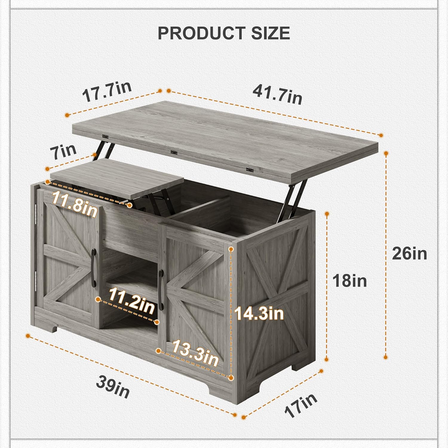 Vividwood Lift Top Coffee Table - 4-in-1 Convertible Design with Hidden Storage (Gray)