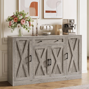Vividwood 55" Buffet Cabinet with Drawer - 4-Door Storage Sideboard for Dining Room Okay Gray