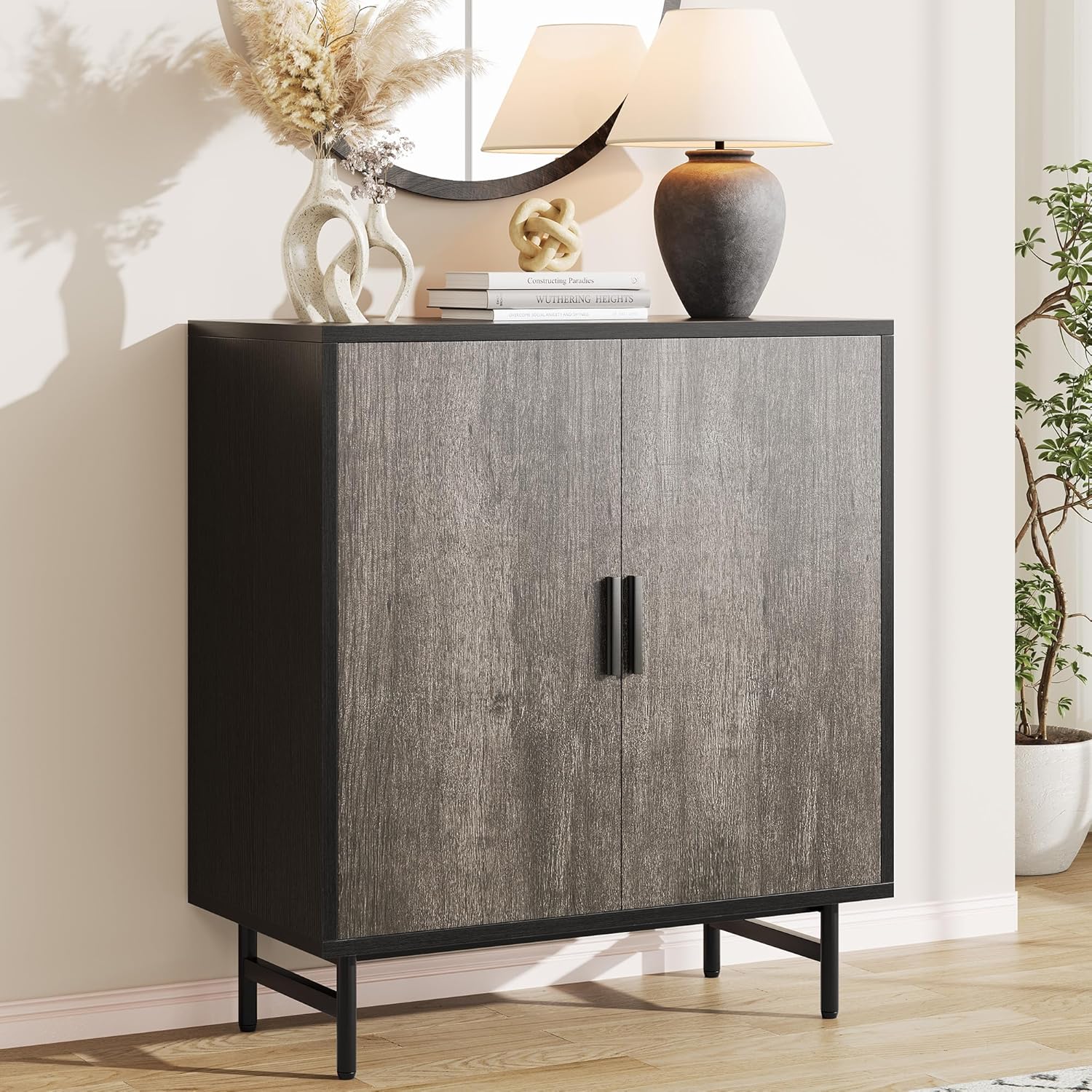 Vividwood Modern Sideboard - 2-Door Storage Cabinet with Adjustable Shelves (Grey)