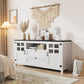 Vividwood Farmhouse TV Stand with Storage - Entertainment Center (Rustic White)