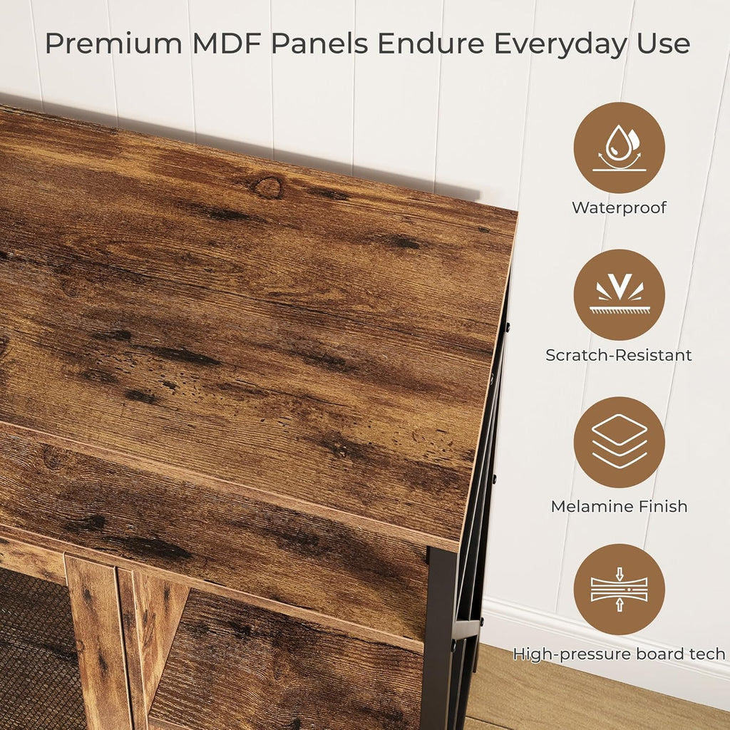 Vividwood Rustic Wine Bar Cabinet‌ - Industrial Liquor Storage with Metal Cart