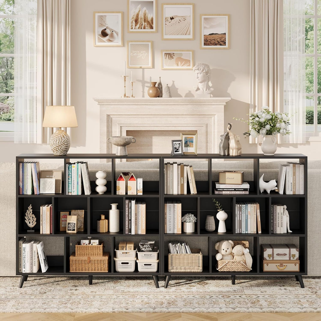 Vividwood 10-Cube Bookcase - 3-Tier Wooden Storage Organizer for Small Spaces (Black)