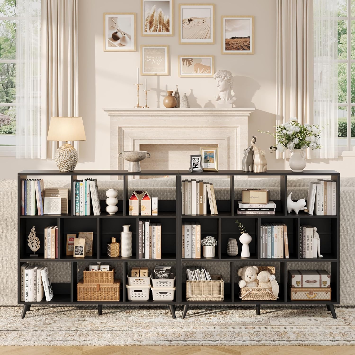 Vividwood 10-Cube Bookcase - 3-Tier Wooden Storage Organizer for Small Spaces (Black)