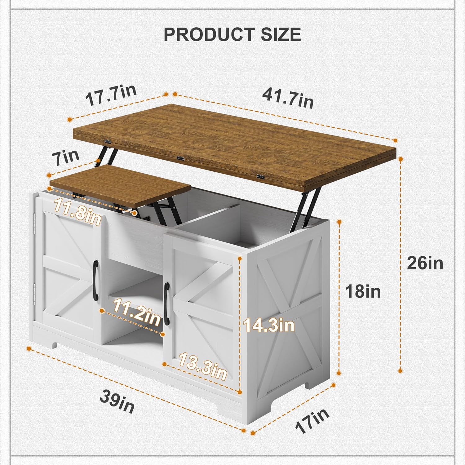 Vividwood Convertible Lift Top Coffee Table- 4-in-1 Multi-Function Design with Hidden Storage (Brown)
