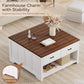 Vividwood Lift Top Coffee Table - Farmhouse Design with Open Storage & 2 Drawers (White)