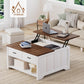 Vividwood Lift Top Coffee Table - Farmhouse Design with Open Storage & 2 Drawers (White)