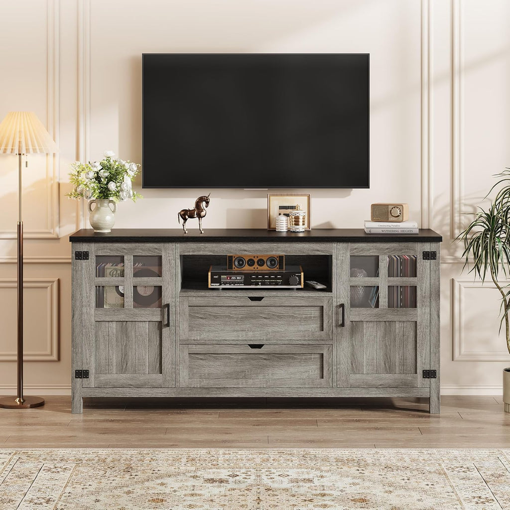 Vividwood Media Cabinet‌ - 70" TV Stand with Drawers & Cable Management (Grey)