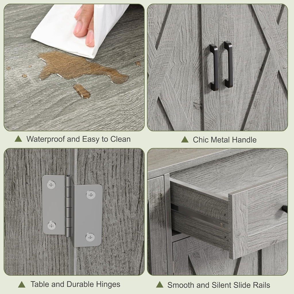 AesthLife Modern Farmhouse Sideboard - Wood Storage Cabinet with Doors & Drawer (Oak Grey)