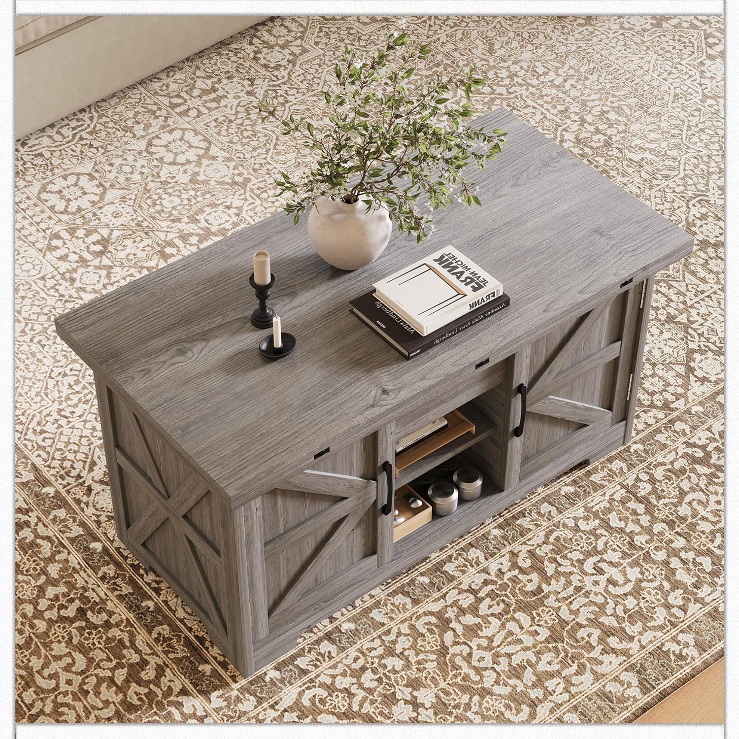 Vividwood Lift Top Coffee Table - 4-in-1 Convertible Design with Hidden Storage (Gray)