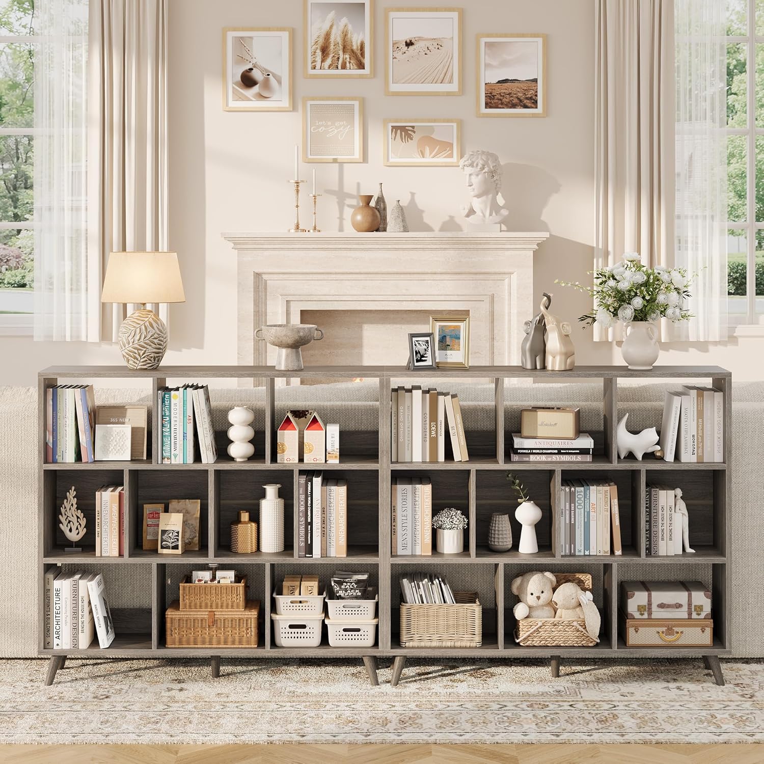 Vividwood 10-Cube Bookcase - 3-Tier Wooden Storage Organizer for Small Spaces (Grey)