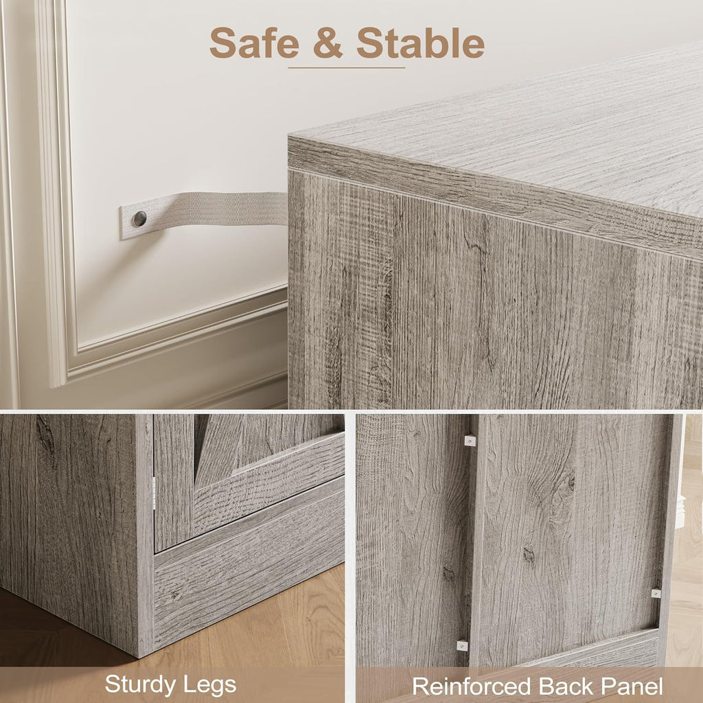 Vividwood 55" Buffet Cabinet with Drawer - 4-Door Storage Sideboard for Dining Room Okay Gray