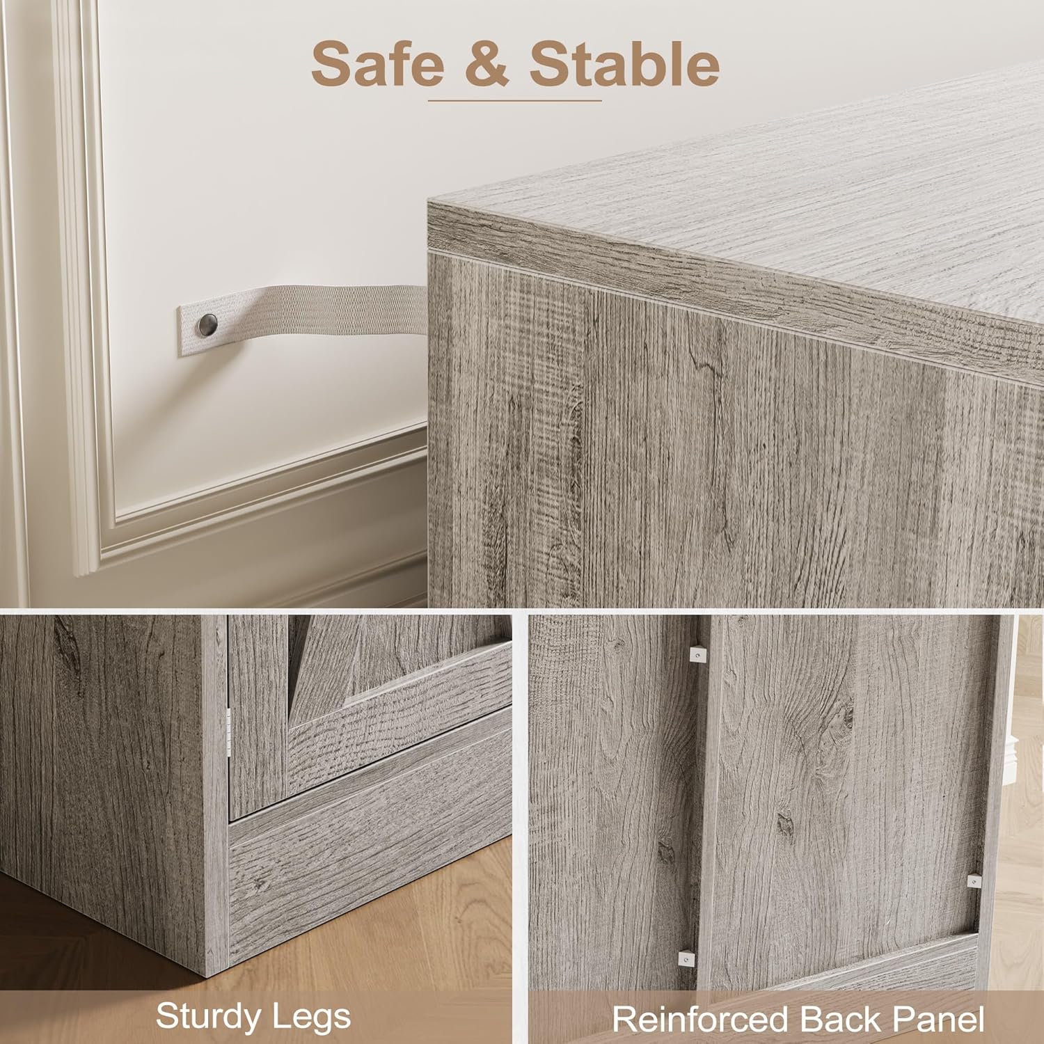 Vividwood 55" Buffet Cabinet with Drawer - 4-Door Storage Sideboard for Dining Room Okay Gray