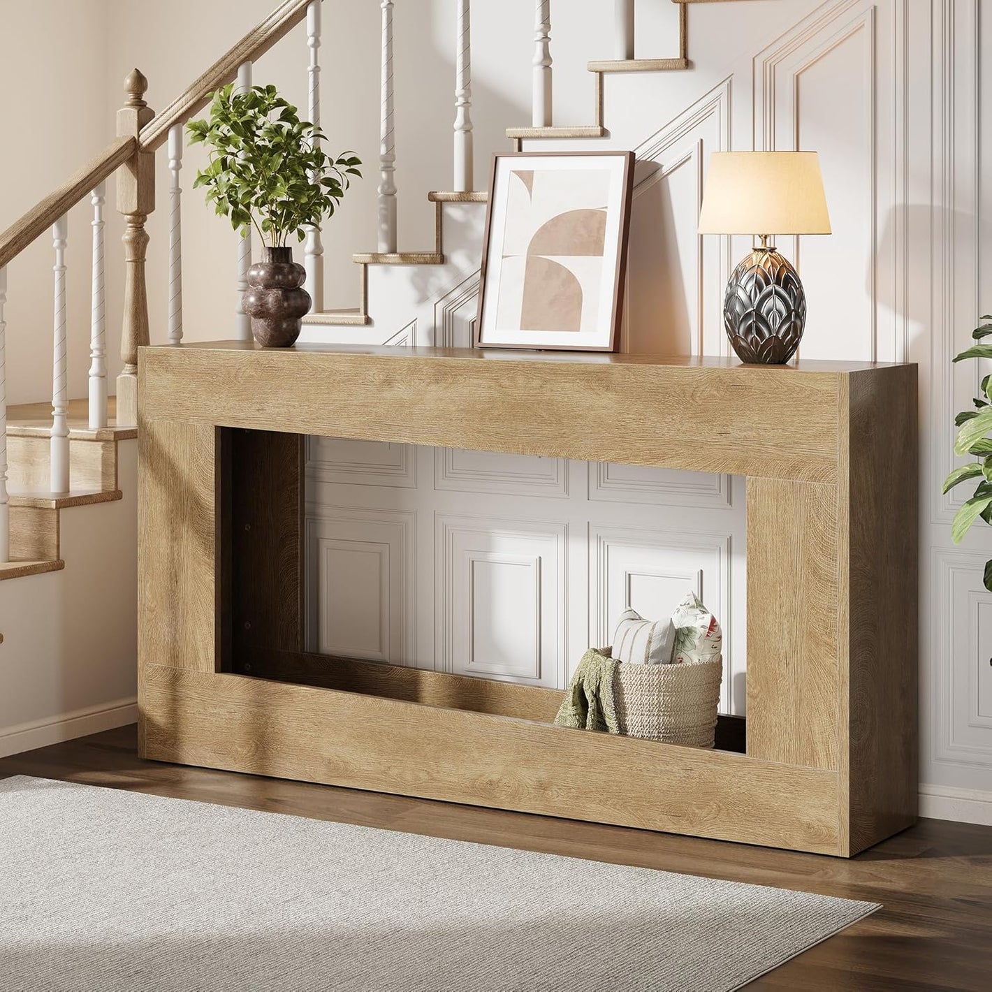 Vividwood 63" Farmhouse Console Table - Modern Sofa Table with Storage (Natural)