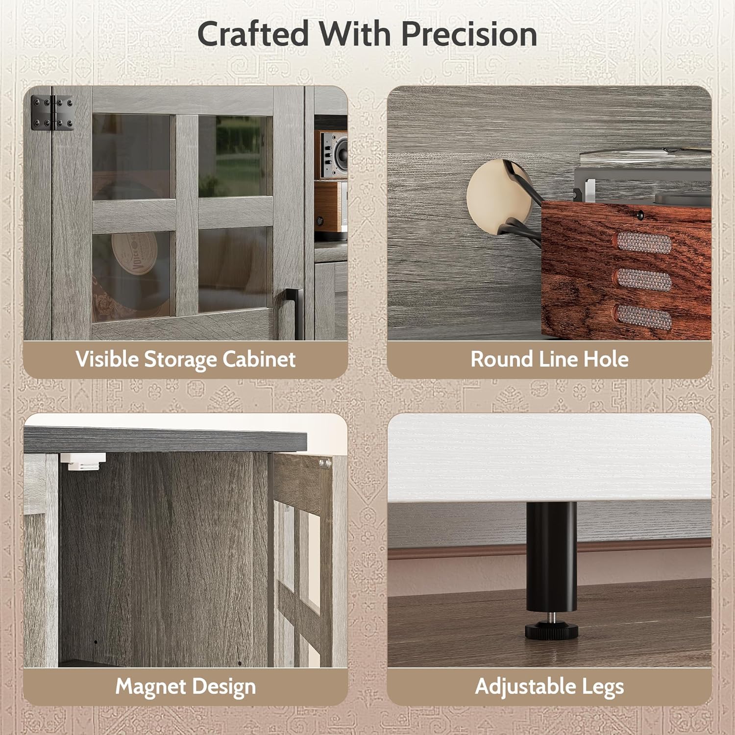 Vividwood Media Cabinet‌ - 70" TV Stand with Drawers & Cable Management (Grey)