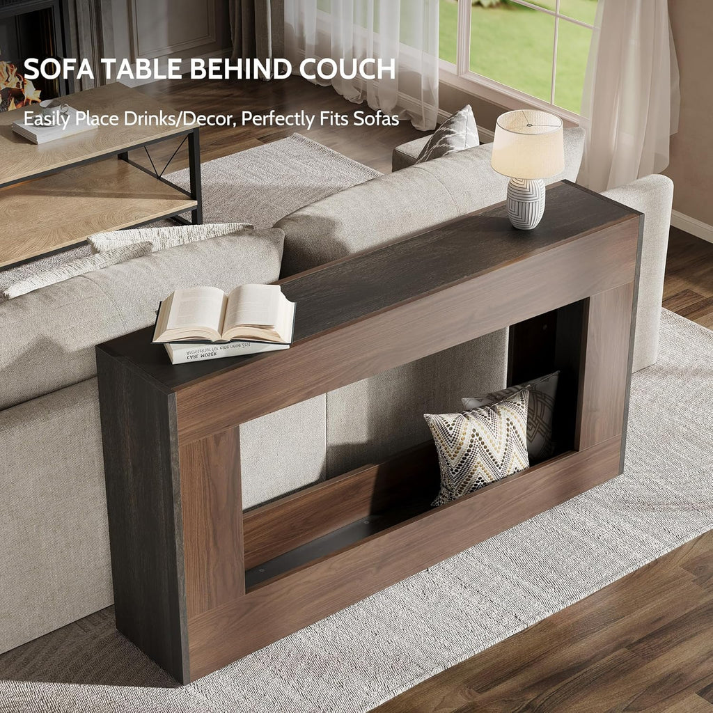 Vividwood 63" Farmhouse Console Table - Long Entryway Table with Storage (Brown & Black)