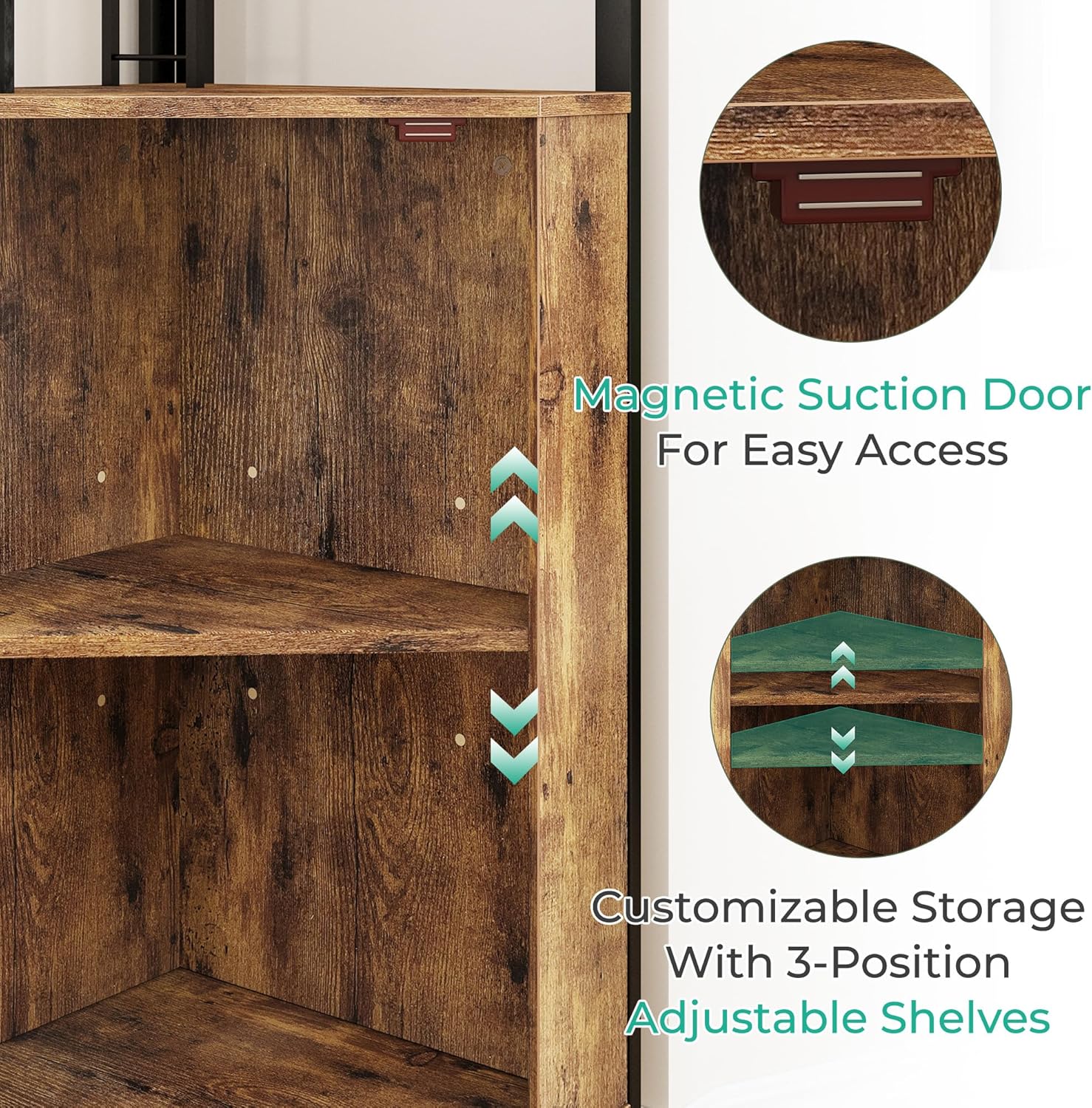 Vividwood Corner Wine Cabinet - 5-Tier Farmhouse Liquor Storage with Glass Rack & Barn Door