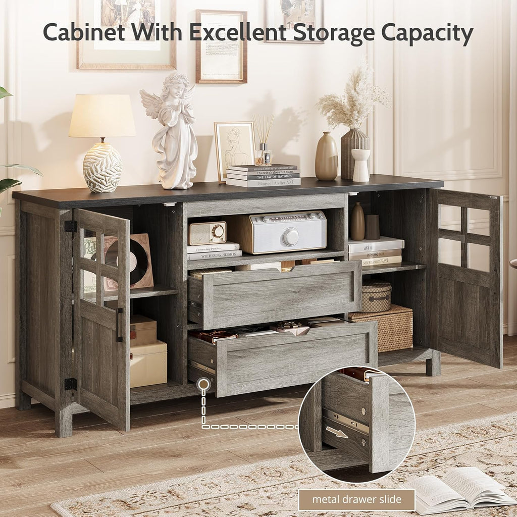 Vividwood Media Cabinet‌ - 70" TV Stand with Drawers & Cable Management (Grey)