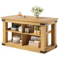 Viviwood 55" Kitchen Island with Storage & Seating, Oak | Farmhouse Wood Stationary Island Table, 4 Open Storage Cubbies, Large Countertop, for Dining Room, Home Bar