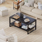 Vividwood Farmhouse Coffee Table with Storage - 39.3" Wooden Rectangle Center Table & V-Shape Legs Black (220lbs Capacity)